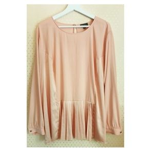 The Limited Nude Pink Pleated Hem Long Sleeve Top